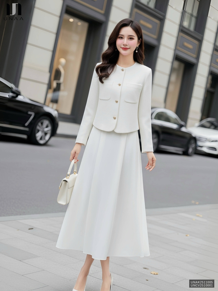 Áo khoác dạ cổ tròn 2 túi ốp dày dặn, ấm áp UNAK2511005