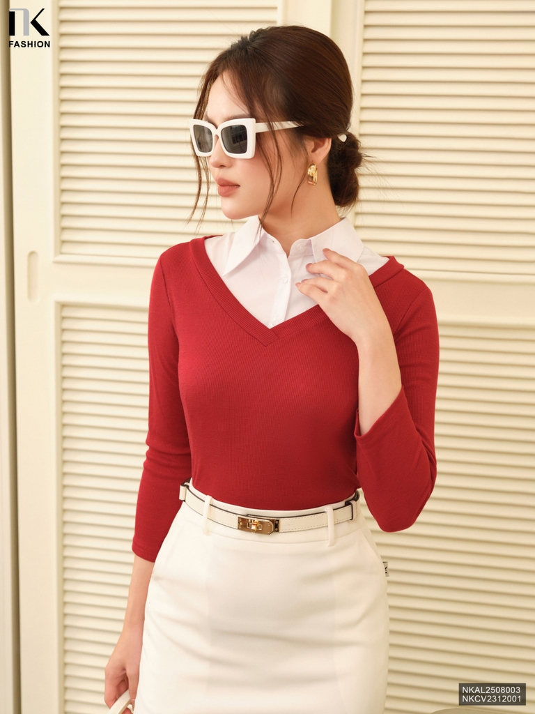 Áo len cổ tim tay lỡ mềm mại, ấm áp, dễ mặc NKAL2508003