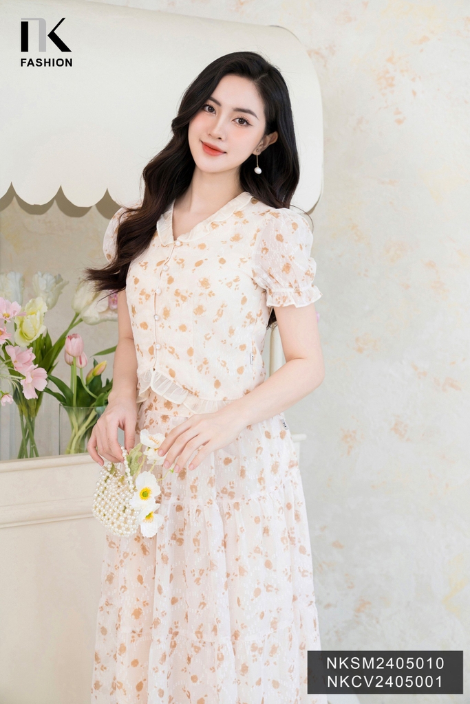 Áo Sơ Mi Tơ Ép Bèo Cổ Gấu NK Công Sở Nữ Thanh Lịch Nữ Tính Vải Mềm Mịn NKSM2405010