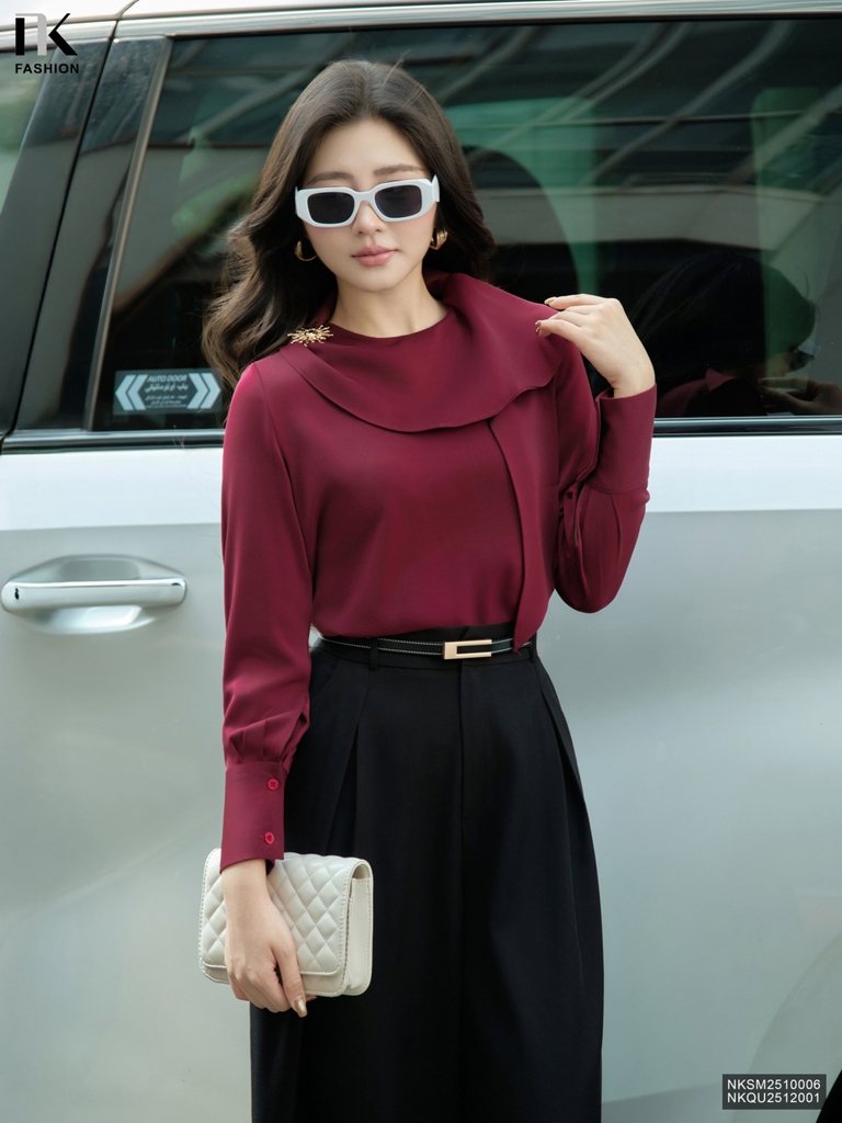 Sơ mi tiệc vạt cổ bay kiểu mới lạ, siêu sang chảnh NKSM2510006