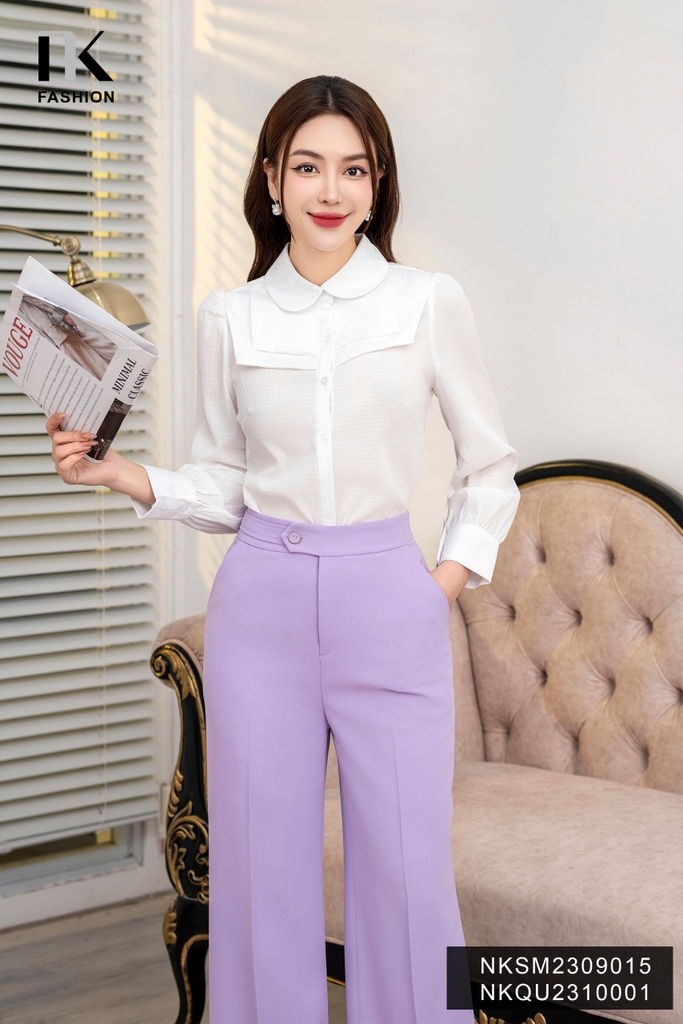 NK FASHION Áo Sơ Mi Cổ Sen Đô Kép Thanh Lịch, Nữ Tính NKSM2309015