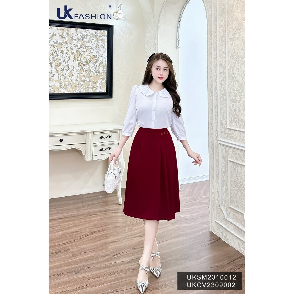 Chân Váy A Xếp Cá Sườn Dáng Dài UKCV2309002 Thương Hiệu NK Fashion Công Sở Nữ Sang Trọng, Trẻ Trung, Thanh Lịch