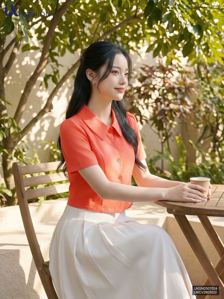 Sơ mi cổ sen ôm vừa gọn gàng UKSM2507024
