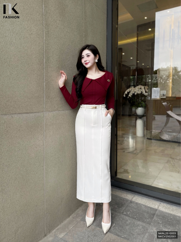 Áo len lá cổ mí kép kiểu cách, dịu dàng NKAL2510003