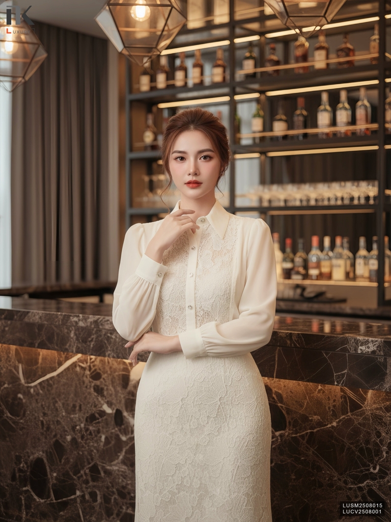 Sơ mi ren phối tơ kiểu cách mới lạ, sang xin LUSM2508015