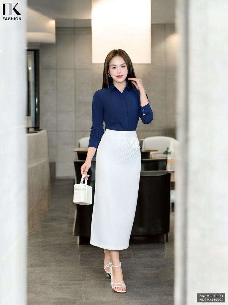 Áo Sơ Mi Dài Tay Cổ Đức Nẹp Dấu Khuy cơ bản phù hợp nhiều kiểu dáng NKSM2010011 ( Ko kèm QU/CV/PK)