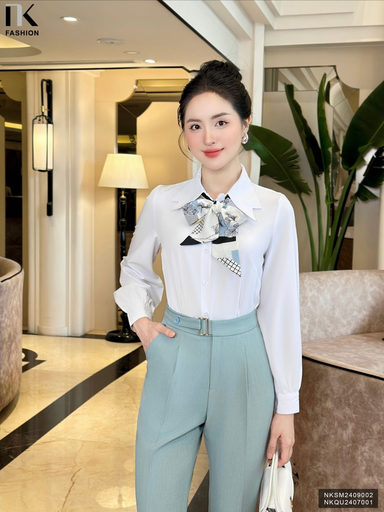 SƠ MI CỔ NƠ TAY BỒNG TRẺ TRUNG, THANH LỊCH NKSM2409002
