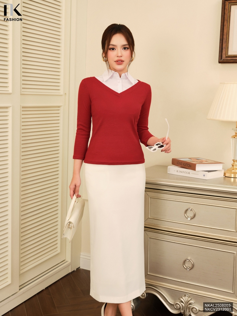 Áo len cổ tim tay lỡ mềm mại, ấm áp, dễ mặc NKAL2508003