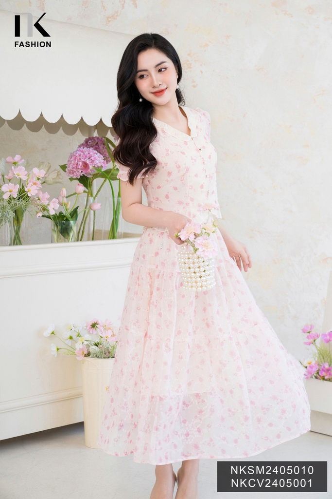 Áo Sơ Mi Tơ Ép Bèo Cổ Gấu NK Công Sở Nữ Thanh Lịch Nữ Tính Vải Mềm Mịn NKSM2405010