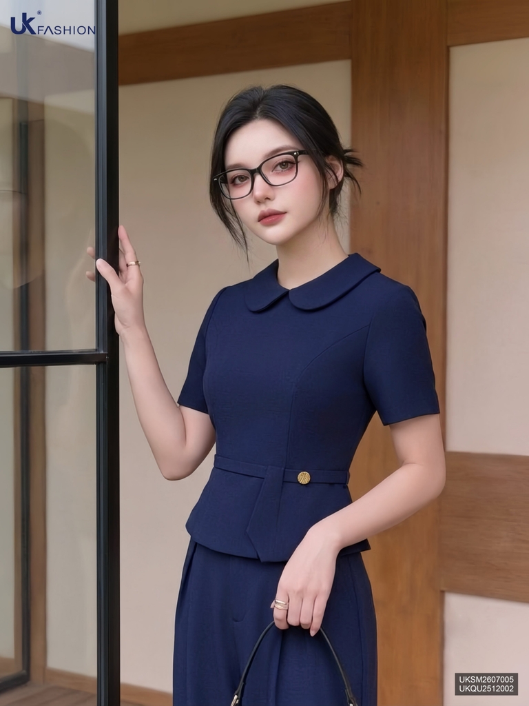 Sơ mi cổ sen đai cúc UKSM2607005 ( Áo rời không kèm QU/CV/PK )