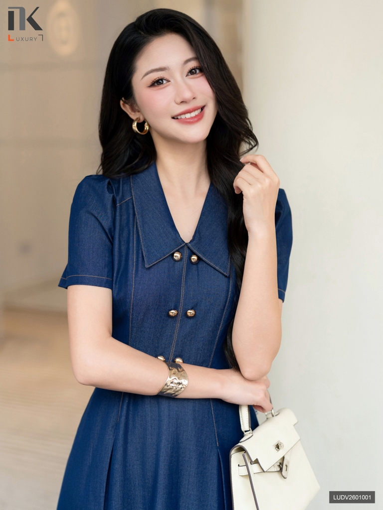 Đầm denim mềm mịn sang trọng cực chất LUDV2601001