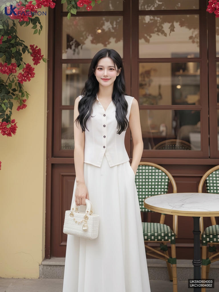 Áo Linen V cổ lá mát mẻ, trẻ trung UKSM2604003