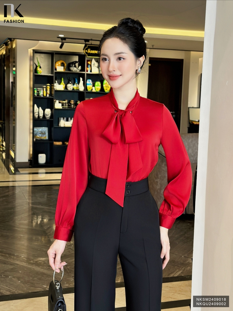Sơ Mi Lụa Cổ Nơ NK FASHION Thời Trang Công Sở Trẻ Trung, Sang Trọng, Dễ Phối Đồ NKSM2409018