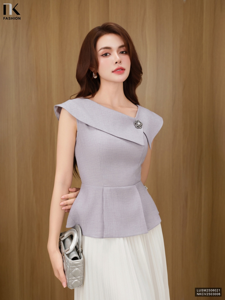 Sơ mi vai chùm chéo peplum xinh xắn LUSM2506021