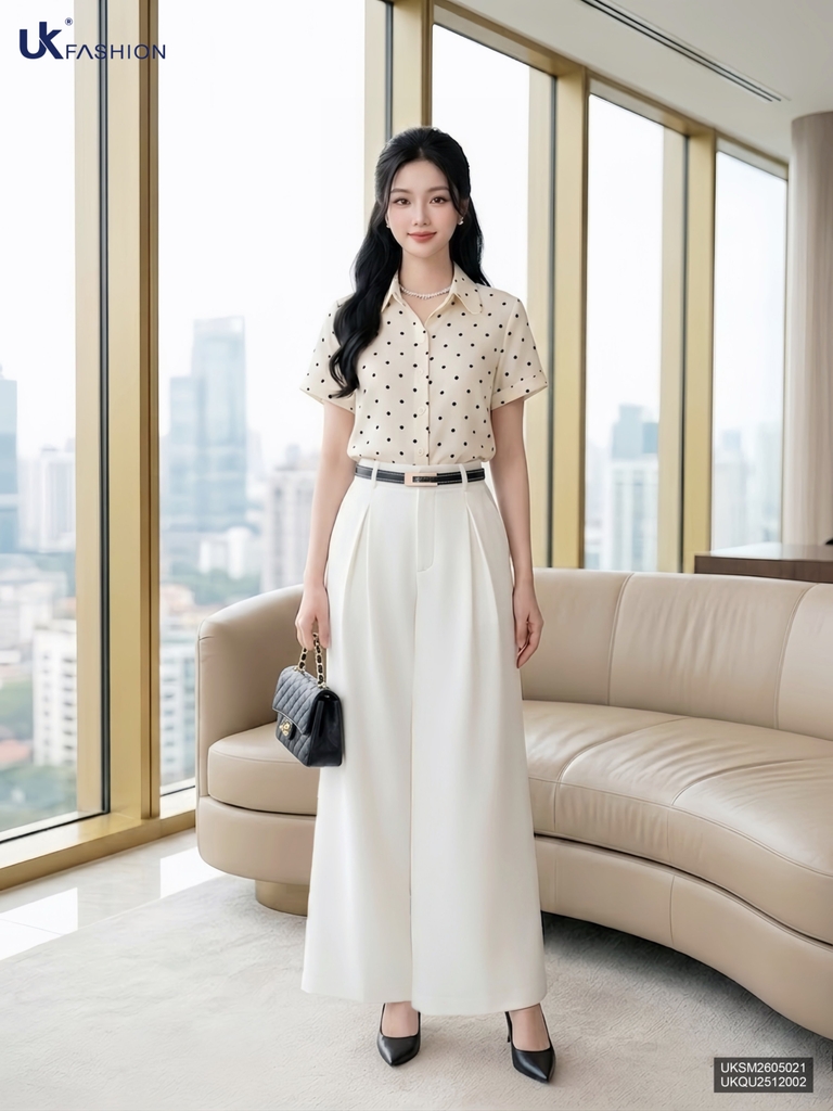 Sơ mi chấm bi cổ sen nhẹ nhàng, điệu đẹp UKSM2605021 ( Áo rời )