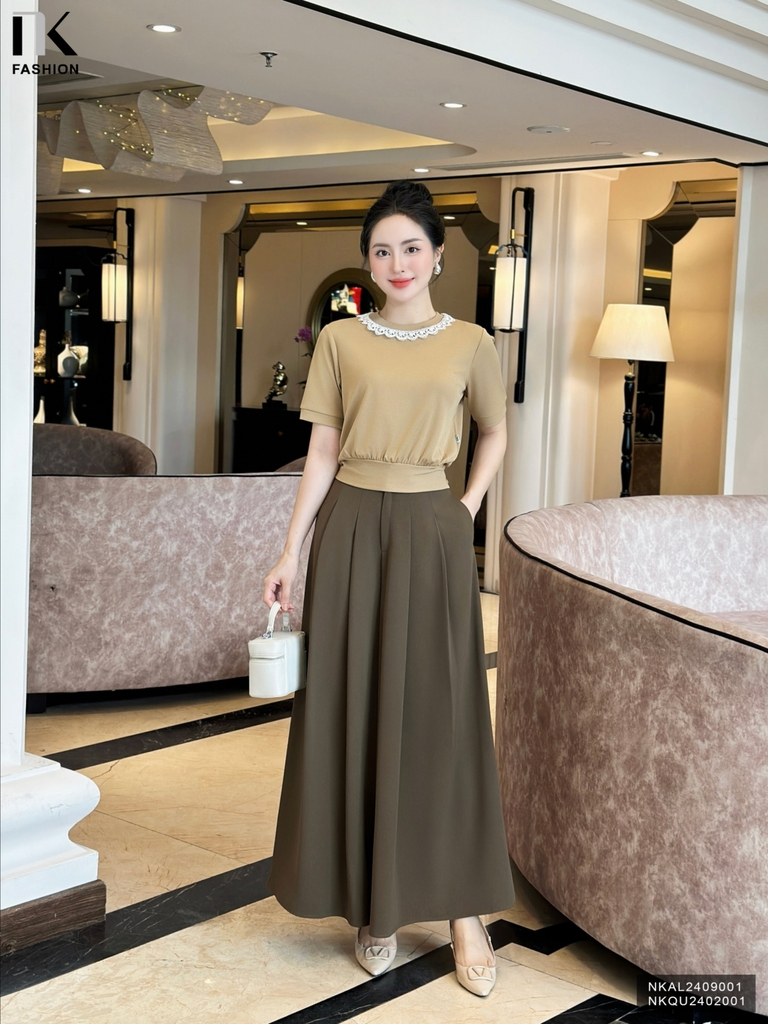 Áo Len Cổ Ren Bo Gấu NK Fashion Công Sở Nữ Trẻ Trung, Nữ Tính Vải Mềm Mịn NKAL2409001