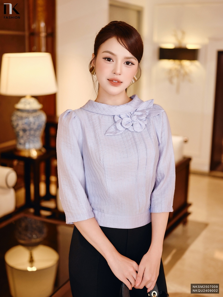 Sơ mi cổ giếng hoa 3D cao cấp NKSM2507009