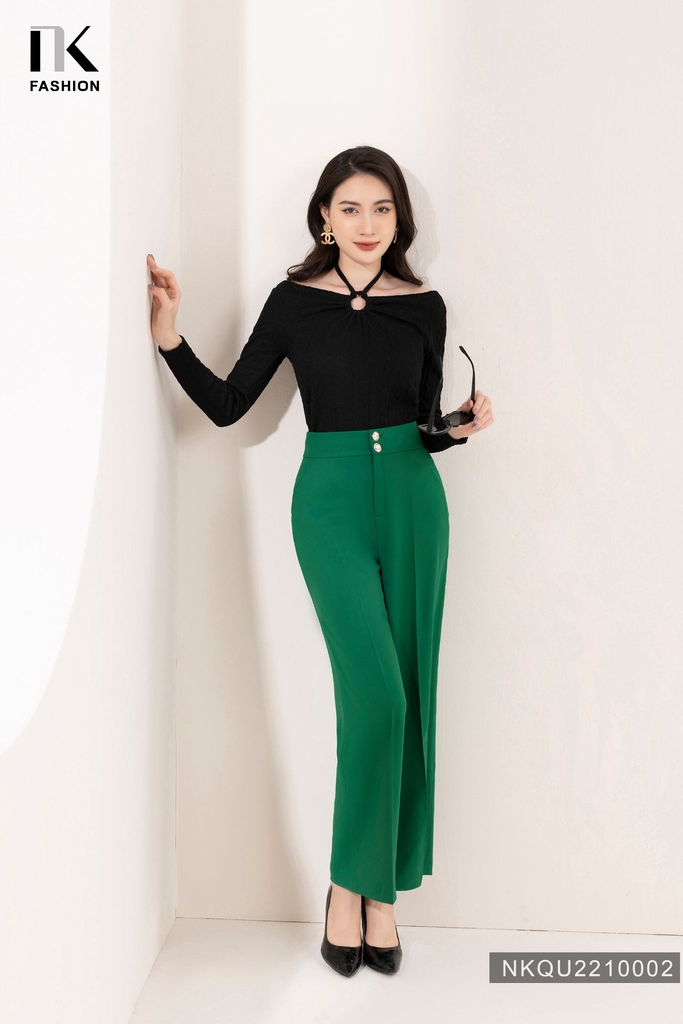 NK Fashion Quần Ống Rộng Công Sở Đính Cúc Đồng Chất Liệu Nhập Hàn Siêu Mềm Mịn, Chống Nhăn Xù NKQU2210002