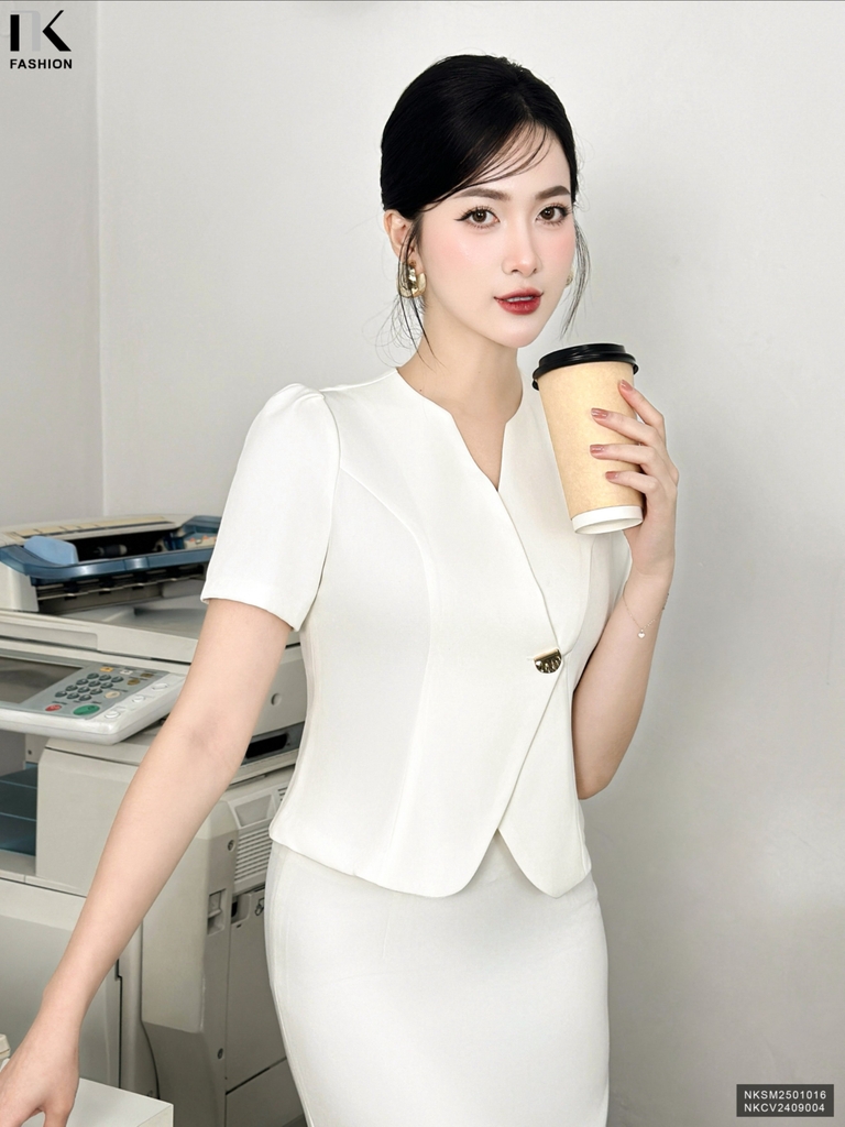 Áo Kí Giả Cúc Eo, Nhã Nhặn, Trẻ Trung NKSM2501016