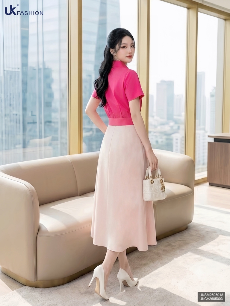 Sơ mi cổ đức mí bo gấu, gọn dáng, thanh lịch UKSM2605018