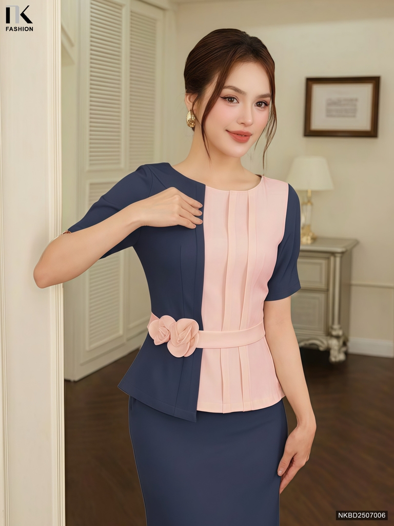 Set chân váy bút chì + áo phối màu hoa eo điệu đà NKBD2507006