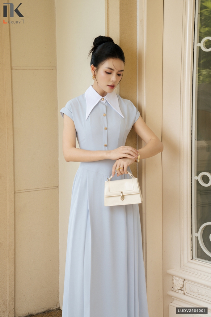 Đầm vai chờm phối cổ đơn giản mà sang LUDV2504001
