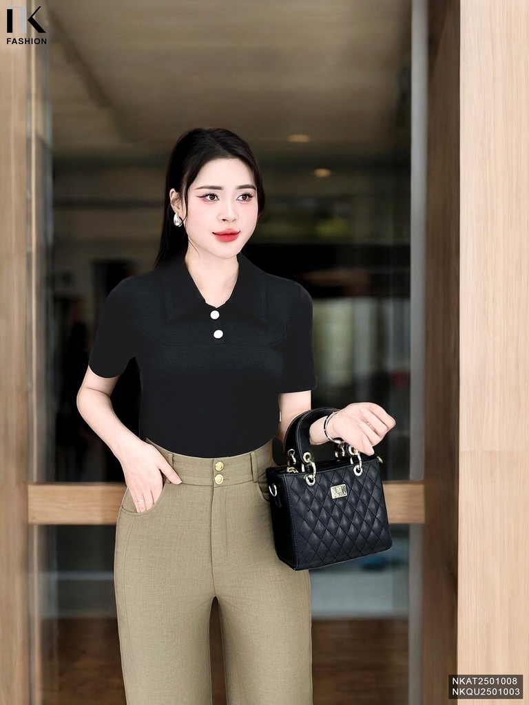 Áo Thun Cổ Nhọn 2 Cúc  Thanh Lịch, Năng Động Vải Mềm Mịn NKAT2501008