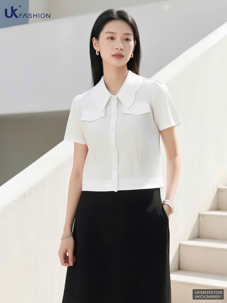 Sơ mi cổ kiểu bo gấu nắp túi UKSM2507026