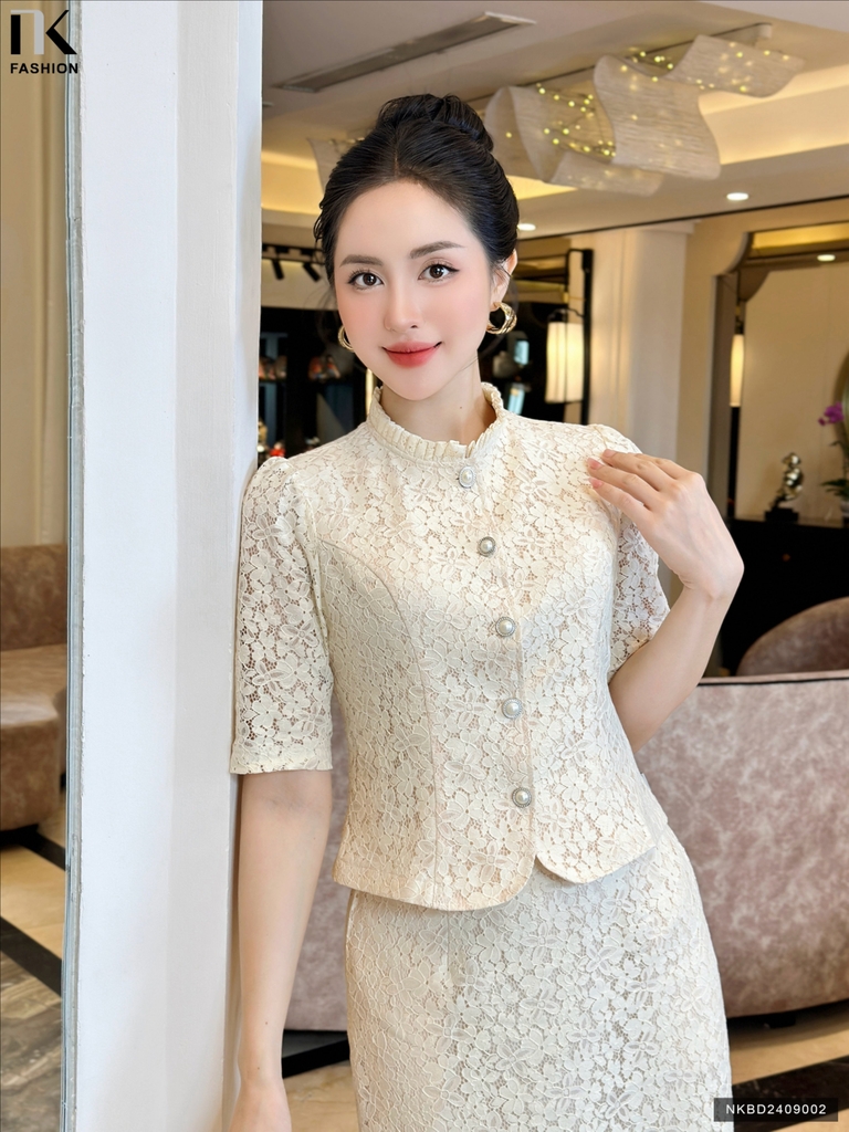 Set ren hoa nổi chân váy A sang xin NKBD2409002