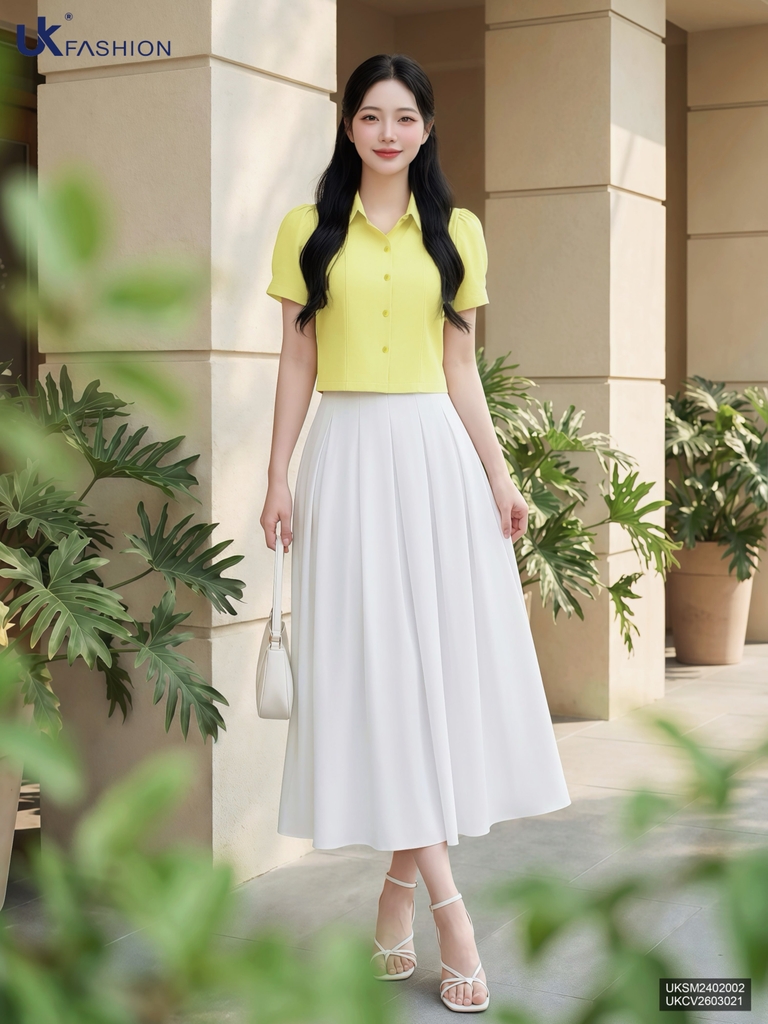 UK Fashion Áo Sơ Mi Cổ Đức 7 Mảnh Ly Súp Trẻ Trung, Nữ Tính UKSM2402002