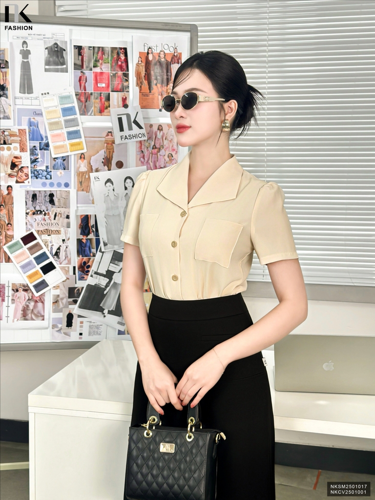 Chân váy công sở A diễu cạp, nhẹ nhàng, ghép set đẹp, dễ mặc NKCV2501001