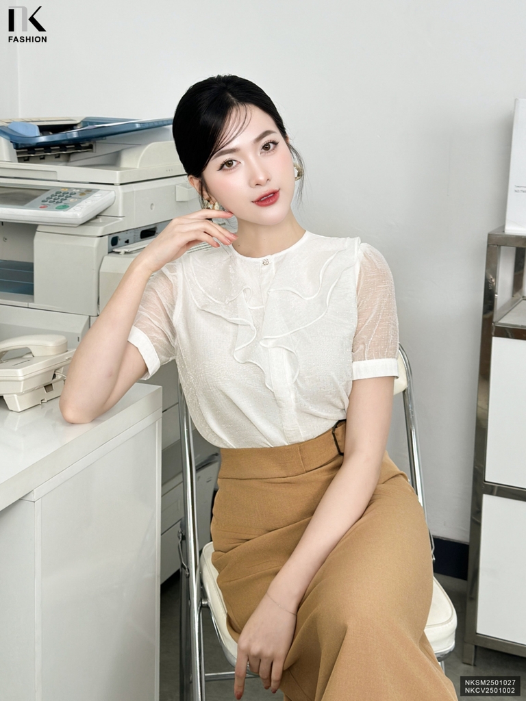 Áo sơ mi cộc tay bèo cổ kiểu cách, dễ thương, mới đẹp NKSM2501027