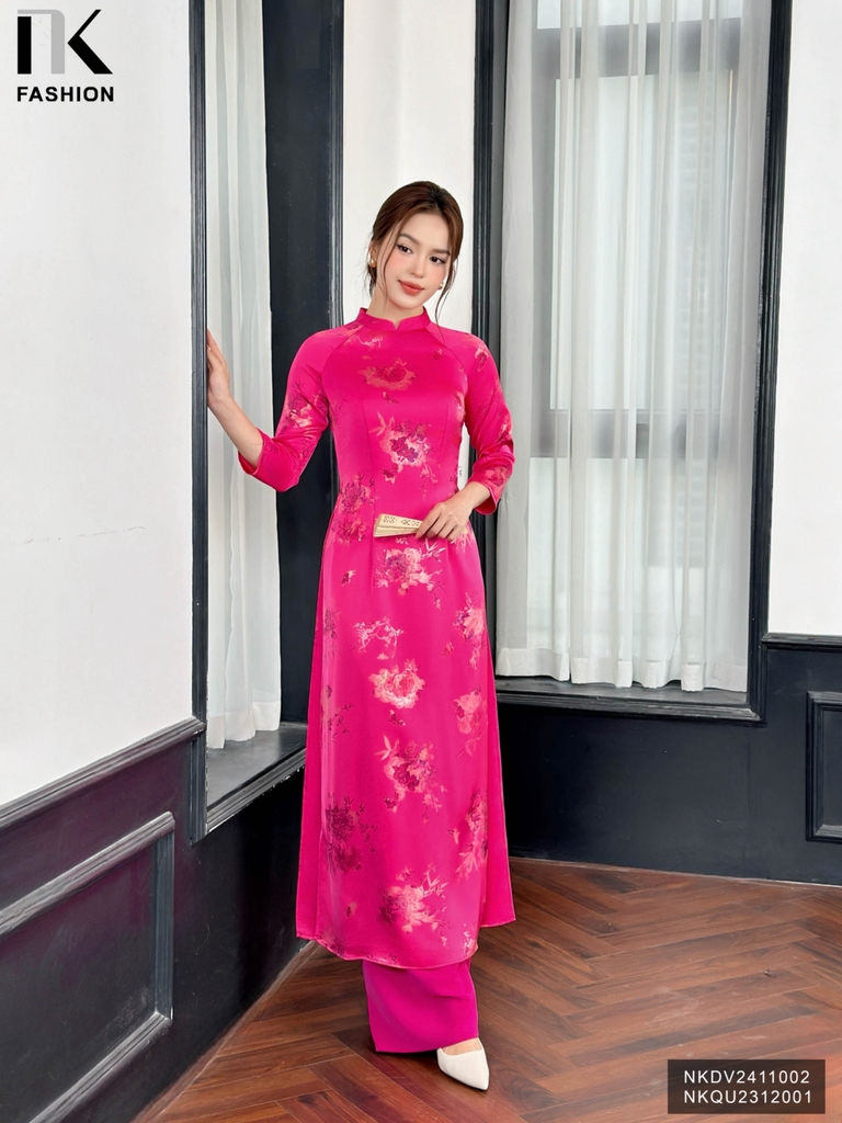 Áo dài lụa sơn mài kiểu dáng mới,thanh lịch không kém phần quý phái NKDV2411002 ( ko kèm quần + PK)
