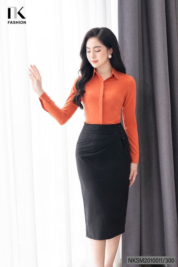 Áo Sơ Mi Dài Tay Cổ Đức Nẹp Dấu Khuy cơ bản phù hợp nhiều kiểu dáng NKSM2010011 ( Ko kèm QU/CV/PK)