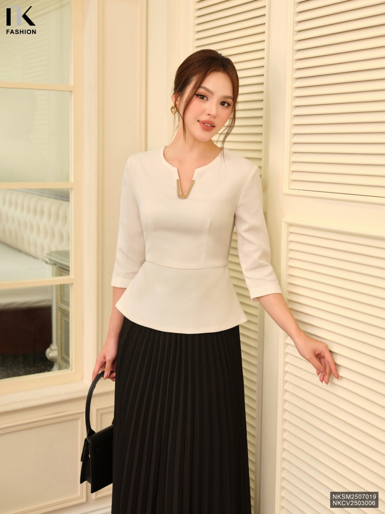 Sơ mi text kim tuyến peplum sang xin, kiểu cách NKSM2507019