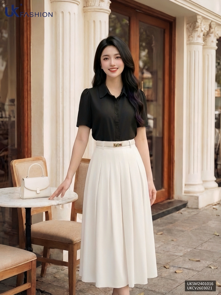 Áo Sơ Mi nữ UK Fashion cổ đức cọc tay mí nẹp, chất liệu lụa không nhăn UKSM2401016