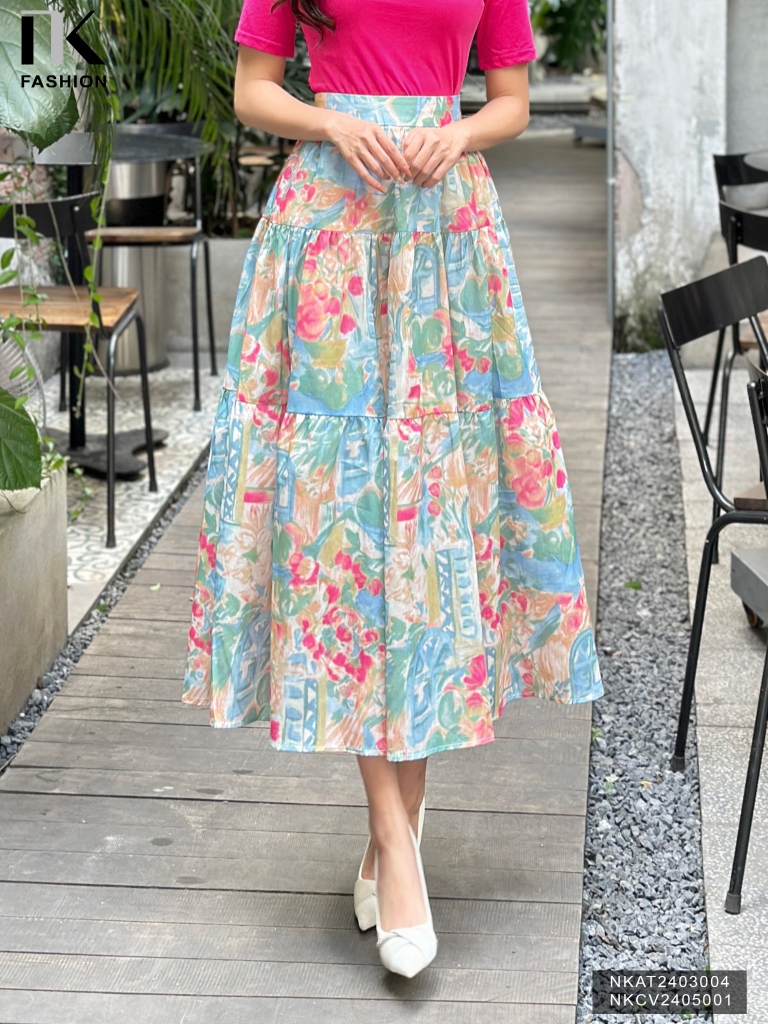 NK Fashion Chân Váy Hoa Nhún Tầng Thời Trang, Nữ Tính, Nhẹ Nhàng NKCV2405001