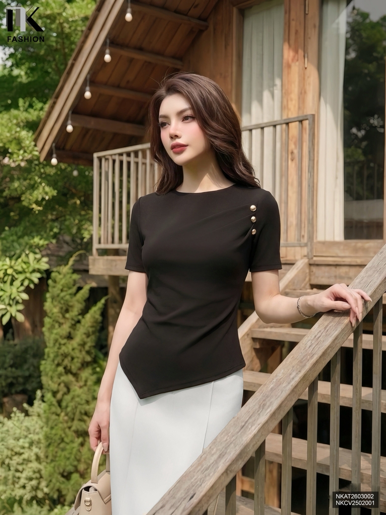 Áo thun xếp vạt chéo mềm mịn NKAT2603002