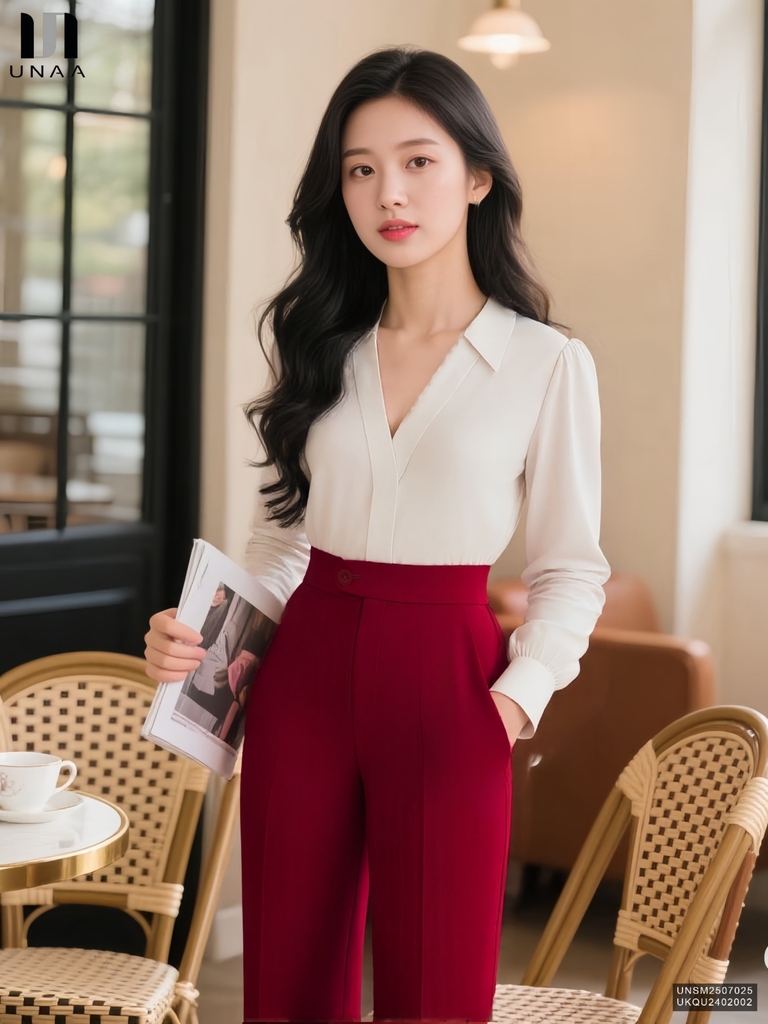 Sơ mi cổ V lá cổ dễ mặc UNSM2507025