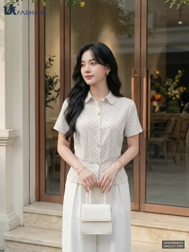 Sơ mi hoa nhí cổ sen súp UKSM2606023 ( Áo rời ko kèm CV/QU/PK )