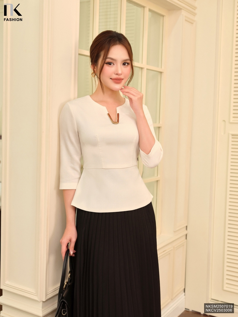 Sơ mi text kim tuyến peplum sang xin, kiểu cách NKSM2507019