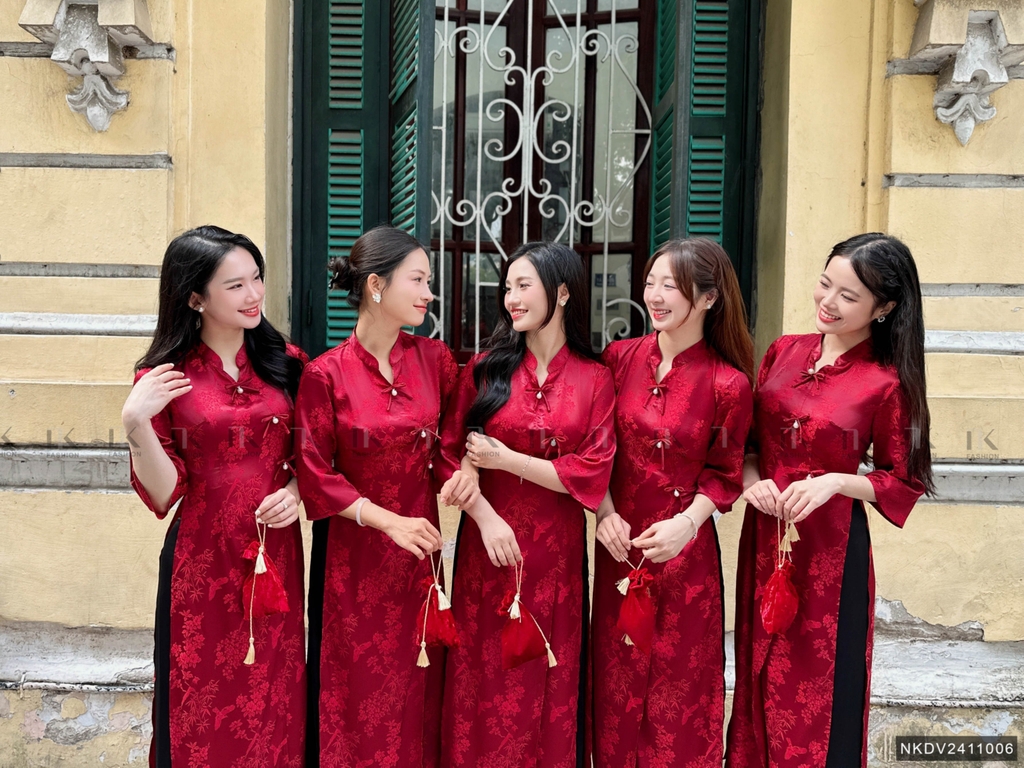 Áo dài gấm 2 tà đan, kiểu dáng mới lạ, chất liệu cao cấp, thanh lịch duyên dáng NKDV2411006 ( ko kèm quần + PK)