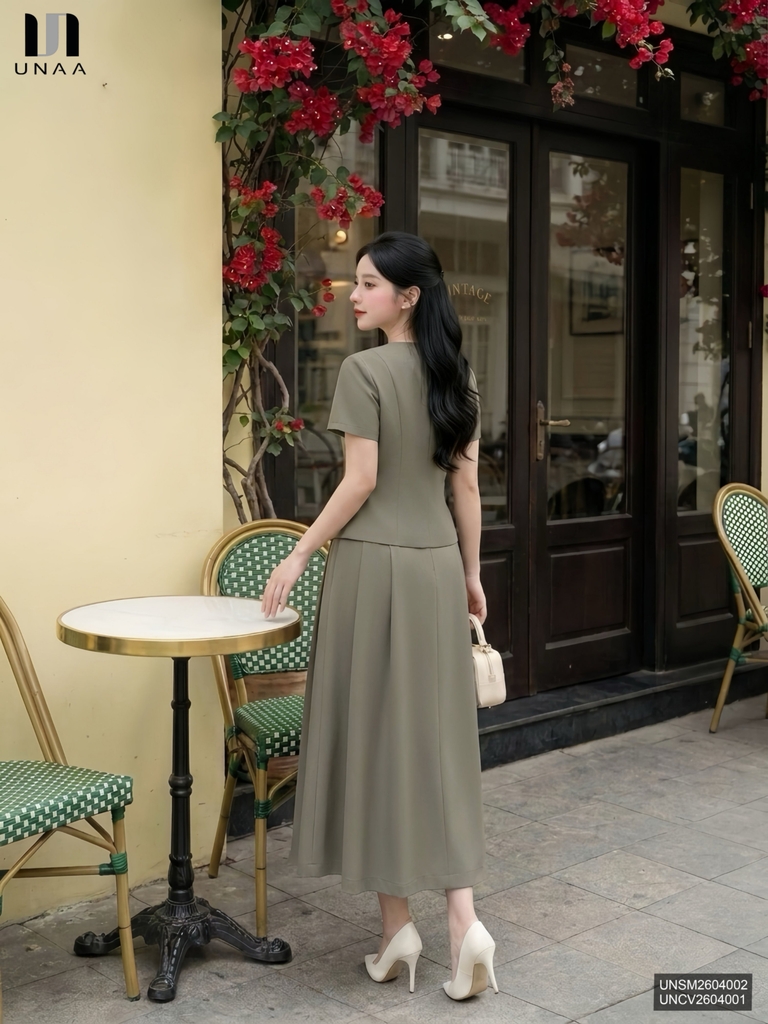 Áo cổ V vạt chéo cơi túi phong cách trẻ trung xinh xắn UNSM2604002