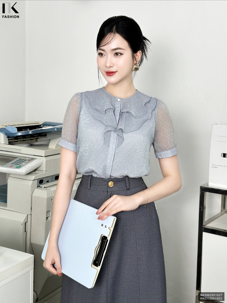 Áo sơ mi cộc tay bèo cổ kiểu cách, dễ thương, mới đẹp NKSM2501027