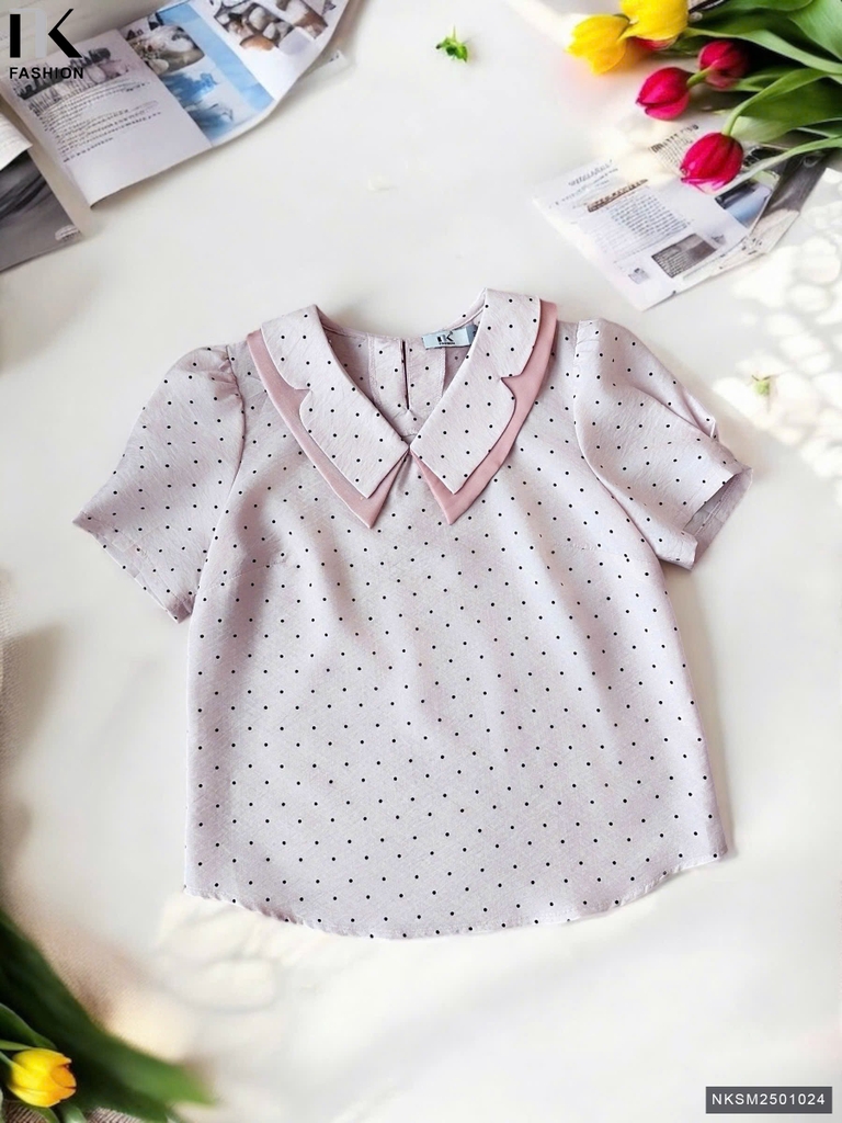 Sơ Mi Chấm Bi Phối Cổ Trẻ Trung, Thanh Lịch Chất Vải Mềm NKSM2501024