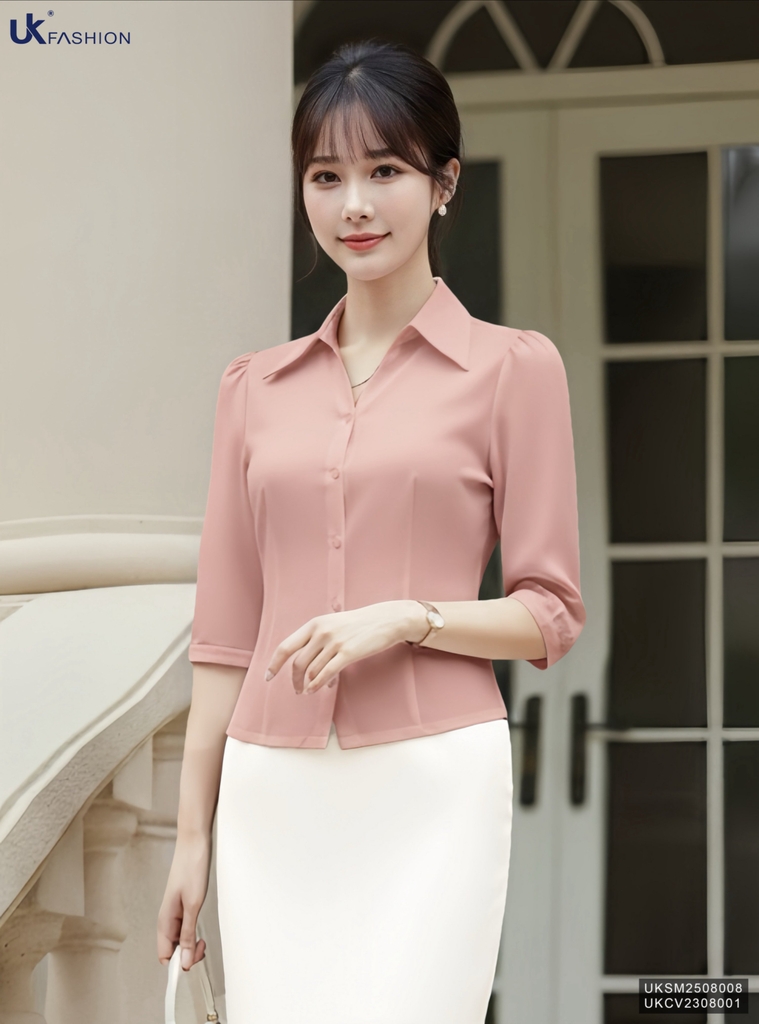 Sơ mi V cổ tay lỡ thanh lịch, dịu dàng UKSM2508008