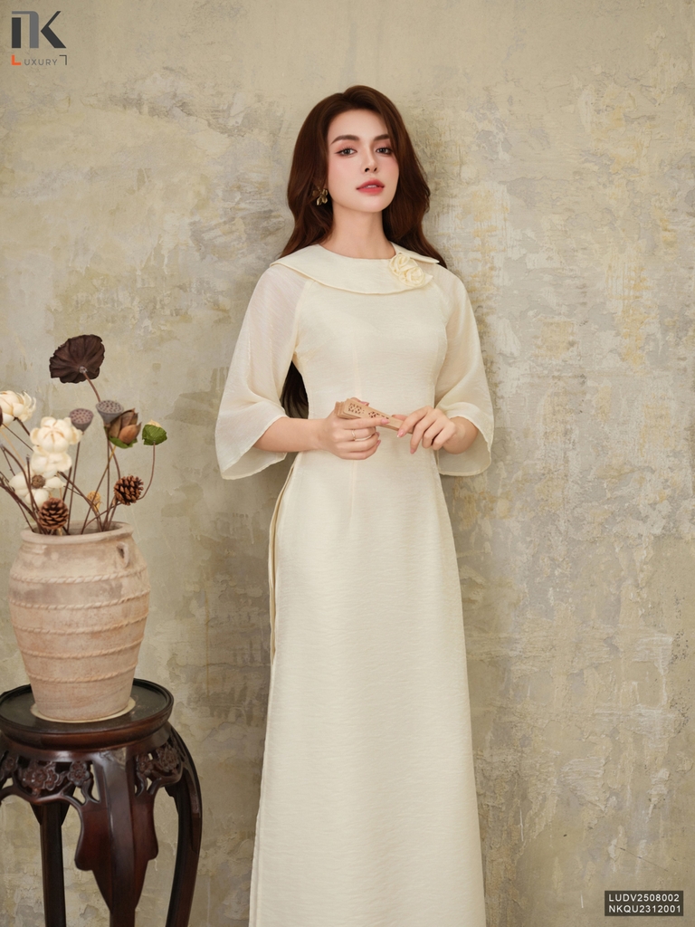 Áo dài tơ thiên kim 2 tà duyên dáng, thanh lịch LUDV25080021