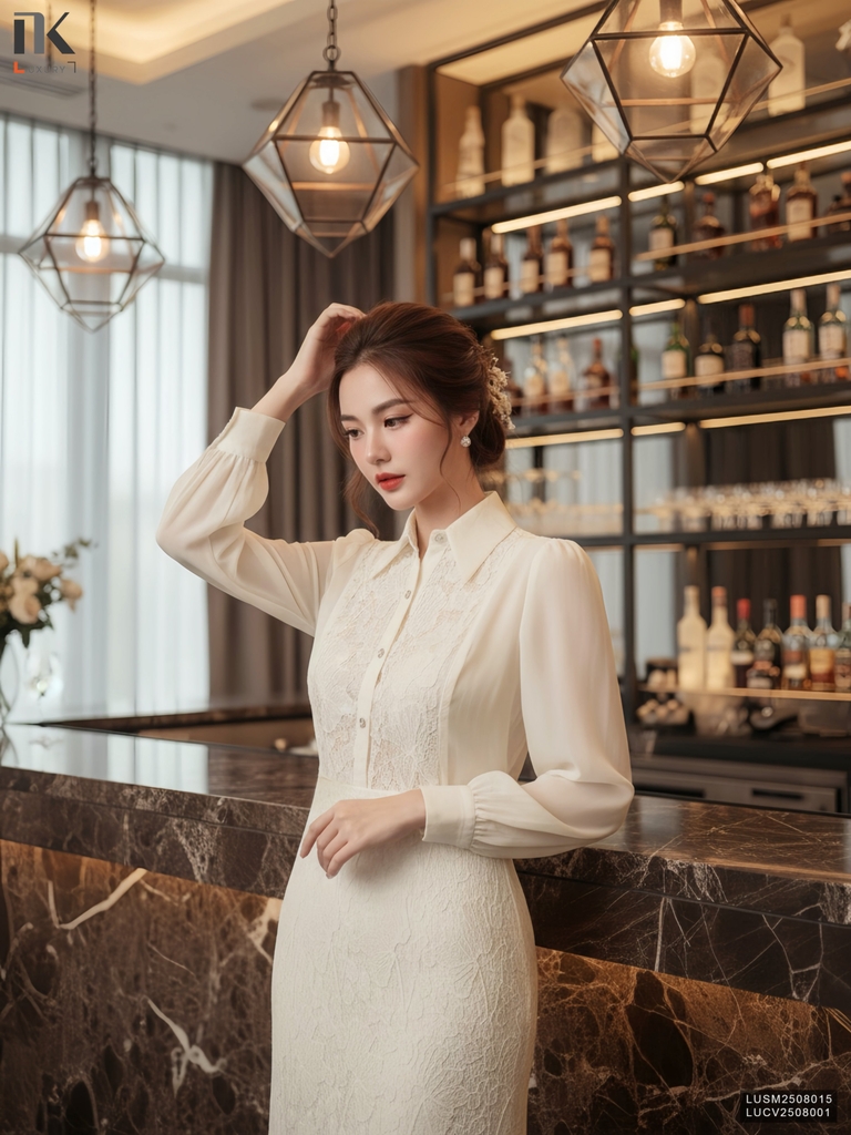 Sơ mi ren phối tơ kiểu cách mới lạ, sang xin LUSM2508015
