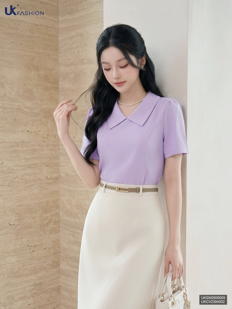 Sơ mi cổ sen 7 mảnh UKSM2606009 ( Áo rời ko kèm CV/QU/PK)