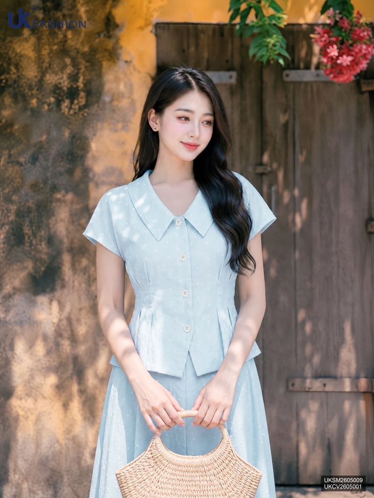 Sơ mi chấm bi Peplum UKSM2605009 ( Không bao gồm chân váy + PK )